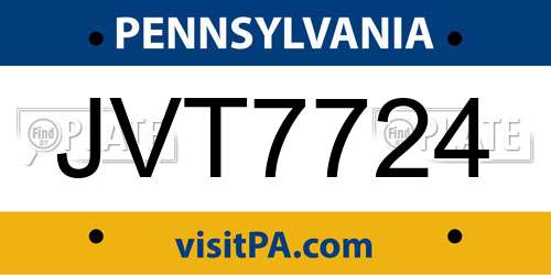 JVT7724 Pennsylvania License Plate