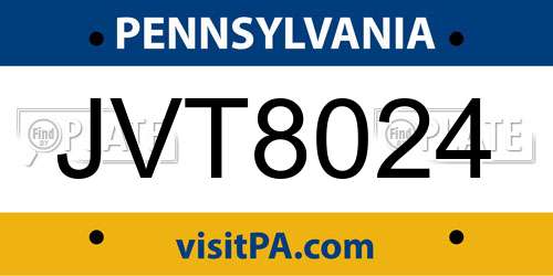 JVT8024 Pennsylvania License Plate