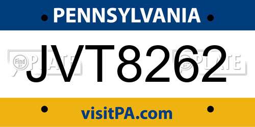 JVT8262 Pennsylvania License Plate