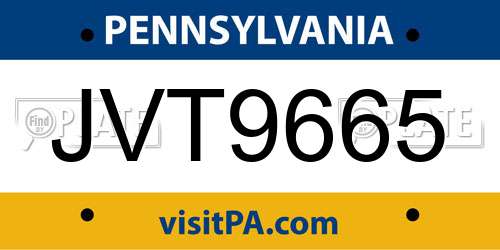 JVT9665 Pennsylvania License Plate