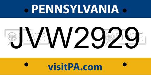 JVW2929 Pennsylvania License Plate