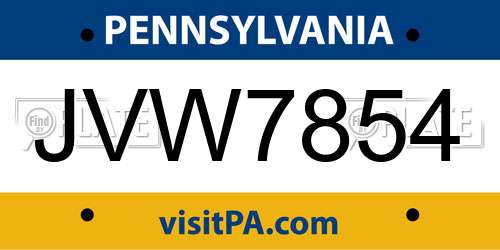 JVW7854 Pennsylvania License Plate