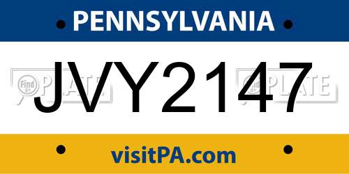 JVY2147 Pennsylvania License Plate
