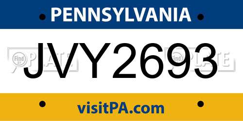 JVY2693 Pennsylvania License Plate