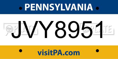 JVY8951 Pennsylvania License Plate