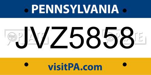 JVZ5858 Pennsylvania License Plate