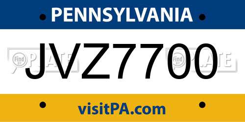 JVZ7700 Pennsylvania License Plate