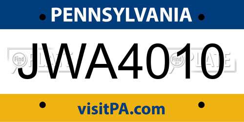 JWA4010 Pennsylvania License Plate