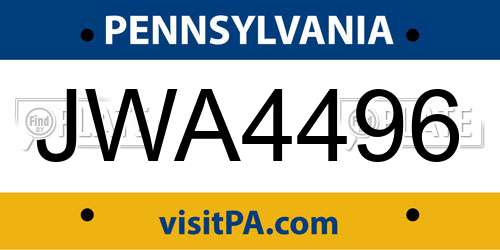 JWA4496 Pennsylvania License Plate