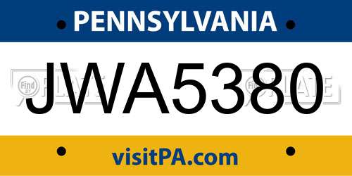 JWA5380 Pennsylvania License Plate