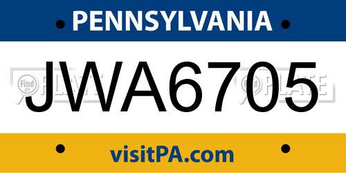 JWA6705 Pennsylvania License Plate