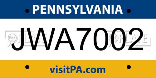 JWA7002 Pennsylvania License Plate