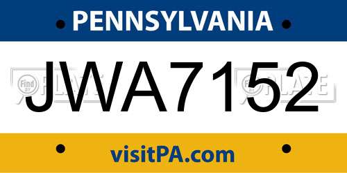 JWA7152 Pennsylvania License Plate