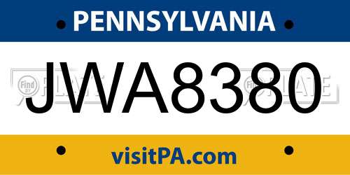 JWA8380 Pennsylvania License Plate