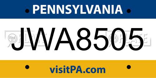 JWA8505 Pennsylvania License Plate