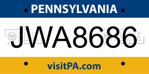 JWA8686 Pennsylvania License Plate