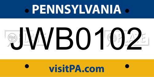 JWB0102 Pennsylvania License Plate