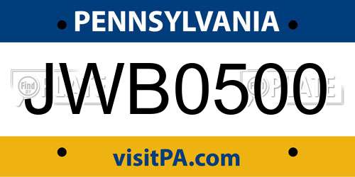 JWB0500 Pennsylvania License Plate