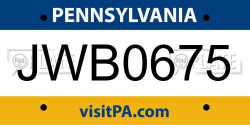 JWB0675 Pennsylvania License Plate