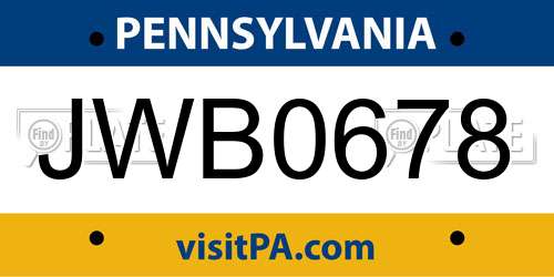JWB0678 Pennsylvania License Plate