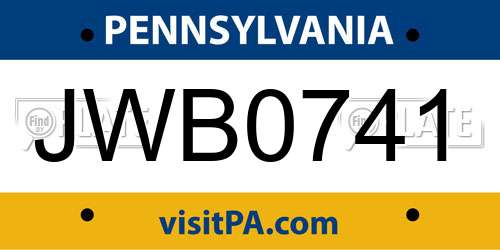 JWB0741 Pennsylvania License Plate