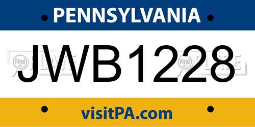 JWB1228 Pennsylvania License Plate