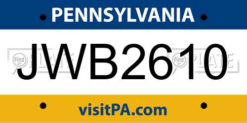 JWB2610 Pennsylvania License Plate