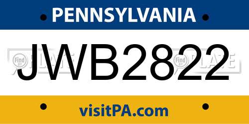 JWB2822 Pennsylvania License Plate