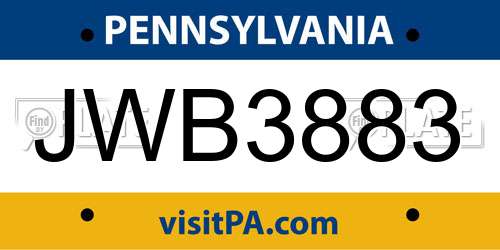 JWB3883 Pennsylvania License Plate