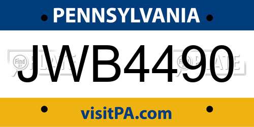 JWB4490 Pennsylvania License Plate