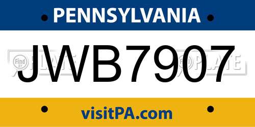 JWB7907 Pennsylvania License Plate