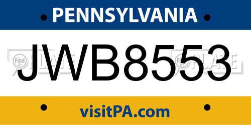 JWB8553 Pennsylvania License Plate
