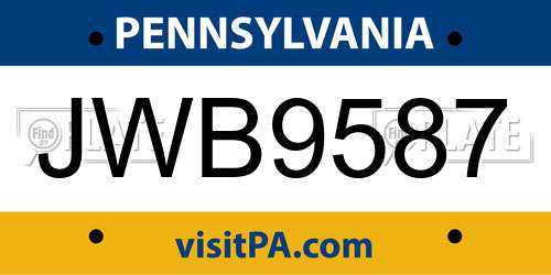 JWB9587 Pennsylvania License Plate