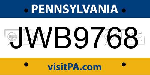 JWB9768 Pennsylvania License Plate