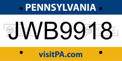 JWB9918 Pennsylvania License Plate