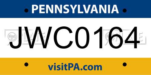 JWC0164 Pennsylvania License Plate