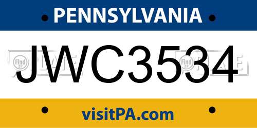 JWC3534 Pennsylvania License Plate