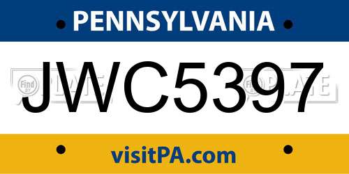 JWC5397 Pennsylvania License Plate