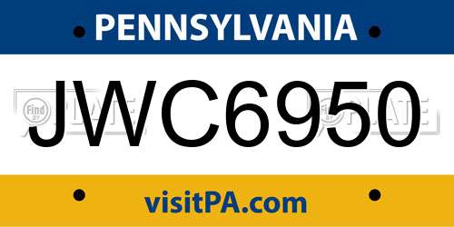 JWC6950 Pennsylvania License Plate