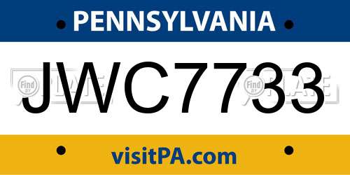 JWC7733 Pennsylvania License Plate