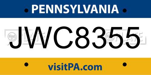 JWC8355 Pennsylvania License Plate