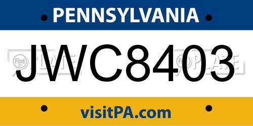 JWC8403 Pennsylvania License Plate
