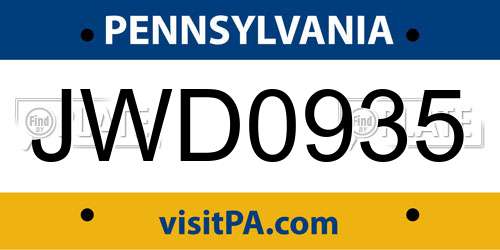 JWD0935 Pennsylvania License Plate