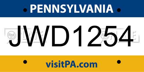 JWD1254 Pennsylvania License Plate