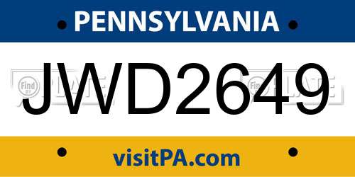 JWD2649 Pennsylvania License Plate