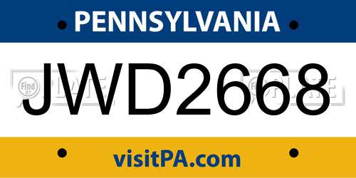 JWD2668 Pennsylvania License Plate