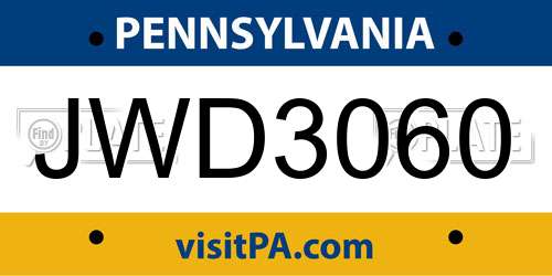 JWD3060 Pennsylvania License Plate