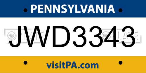 JWD3343 Pennsylvania License Plate