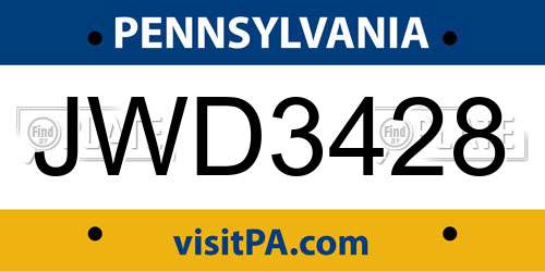 JWD3428 Pennsylvania License Plate