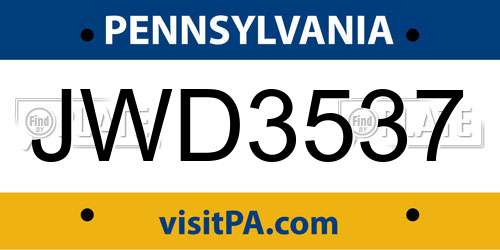 JWD3537 Pennsylvania License Plate